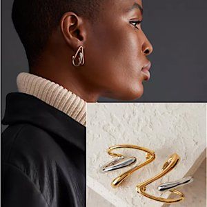 NEW~ Anthropologie Abstract Triangle Drop Gold and Silver Earrings